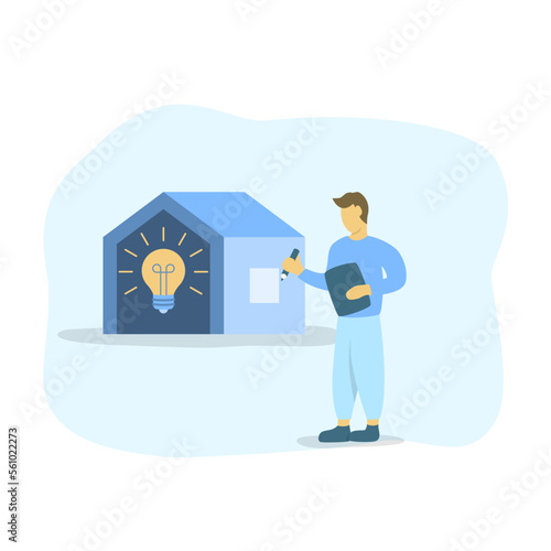 Man calculating energy consumption at home vector illustration