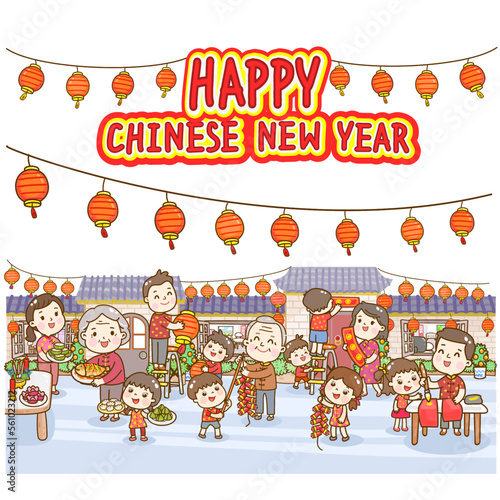 cartoon family for chinese new year.