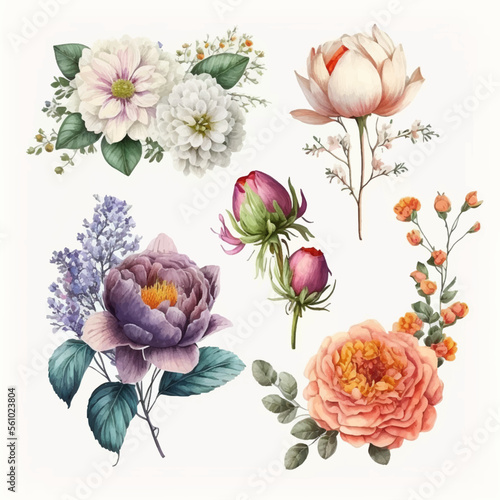 Bouquet of watercolor flowers for cards, invitations	