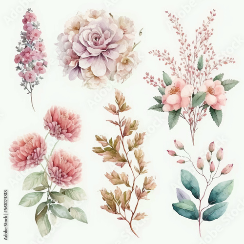 Bouquet of watercolor flowers for cards, invitations	