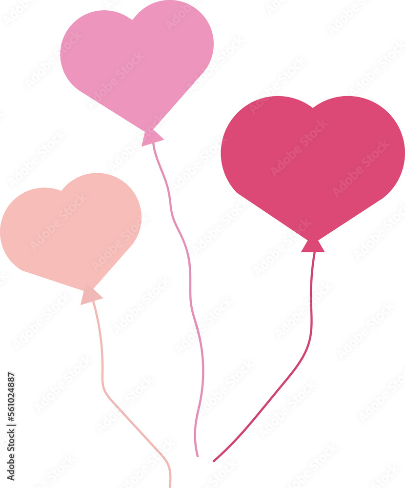 Three love balloons in different colors and sizes, holiday celebration design elements, valentines
