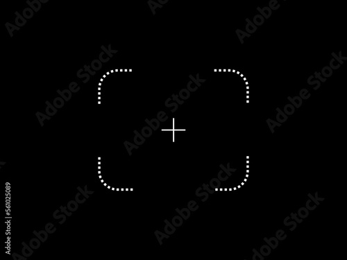 Vector target aim, focusing target screen, camera frame or photo viewfinder screen line symbol at dark background