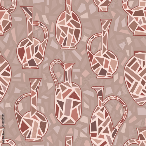 Traditional Georgian clay vessels, pots, Qvevri, jugs, jars for wine. Vector background