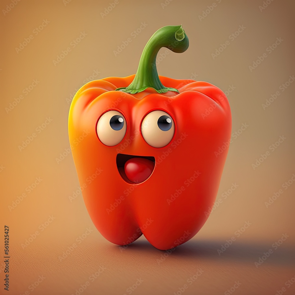 Cute Cartoon Red Bell Pepper Character (Generative AI)