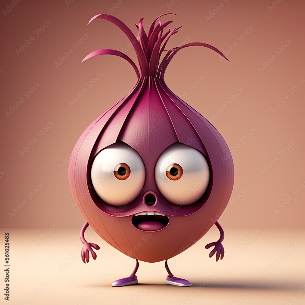 Cute Cartoon Red Onion Character - obrazy, fototapety, plakaty 
