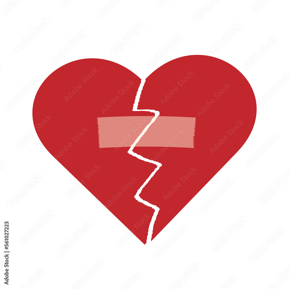 Image of a broken red heart and sealed with tape Image of a broken red heart and sealed with tape