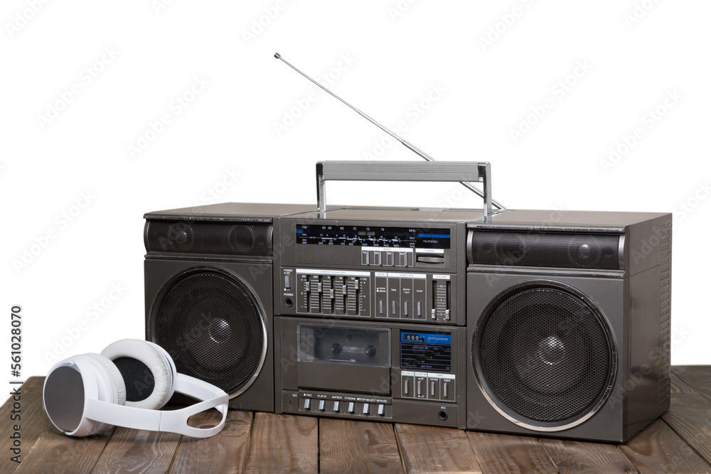 Fototapeta premium Old style retro radio with headphones and microphone