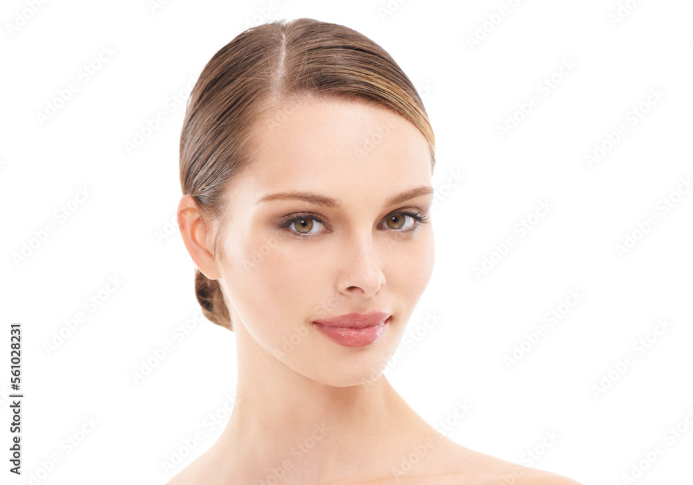 Skincare, beauty and portrait of woman with smile on face and salon hair style on white background. Health, wellness and luxury cosmetics, healthy body care and headshot of beautiful studio model. Skincare, beauty and portrait of woman with smile on face and salon hair style on white background. Health, wellness and luxury cosmetics, healthy body care and headshot of beautiful studio model.