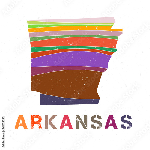 Arkansas map design. Shape of the us state with beautiful geometric waves and grunge texture. Attractive vector illustration. photo