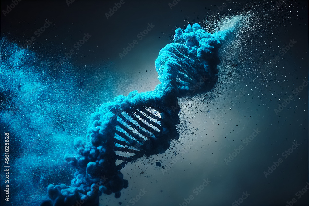 Human Dna Particle ภาพประกอบสต็อก Human DNA structure blue dust particles, spiral ...