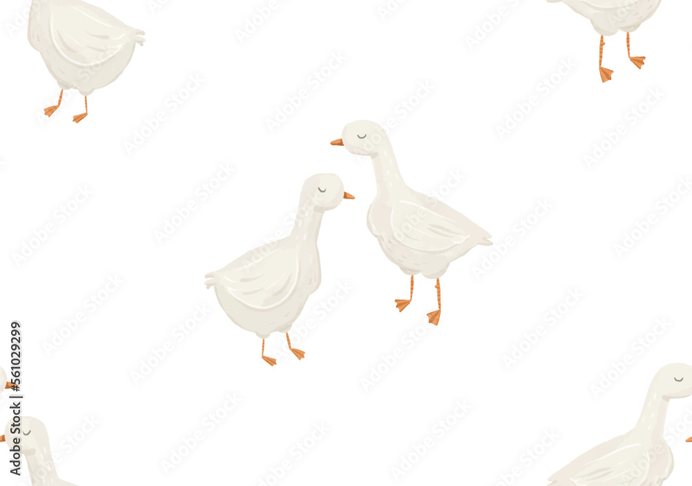 simlple illustration of goose, handpainted endless childish vector pattern simlple illustration of goose, handpainted endless childish vector pattern