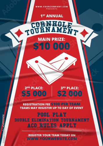 Cornhole Tournament Event Community Vertical Poster Template	