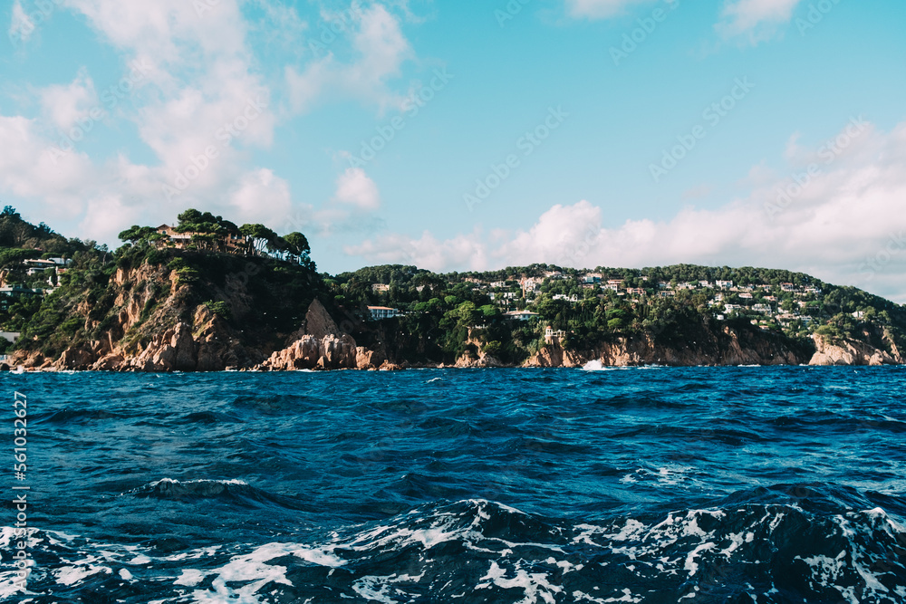 Coastline view of villas from the Mediterranean sea in Costa Brava, Tossa del Mar Coastline view of villas from the Mediterranean sea in Costa Brava, Tossa del Mar