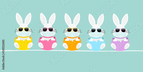 5 Weiße Osterhasen Maske Sonnenbrille In Eierschale Sitzend Türkis