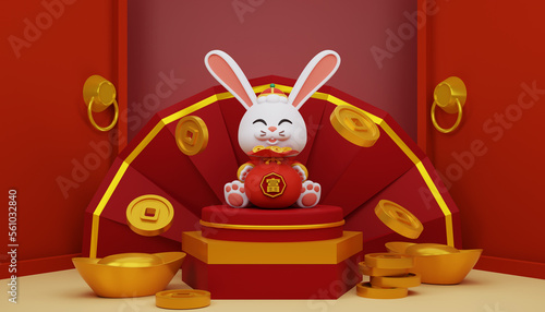 3d Chinese new year. Year of the rabbit banner. photo