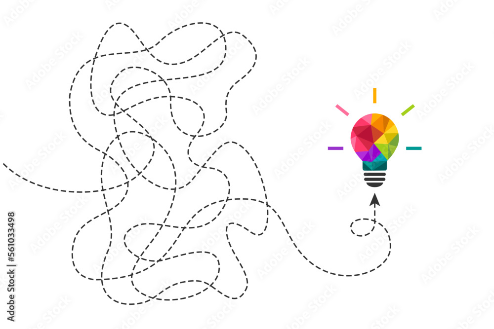 Color Symbol Thinking Routine Creative idea concept with colorful light bulb. One continuous dashed ...