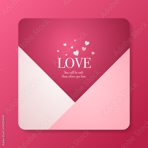 Pink valentine day greeting card messages with square template background. Elegant valentine's day instagram post template. Vector illustration