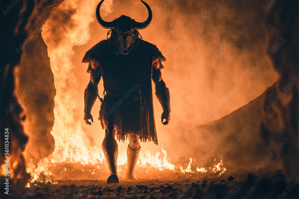 Minotaur. Head and tail of a bull and the body of a man. Generative AI