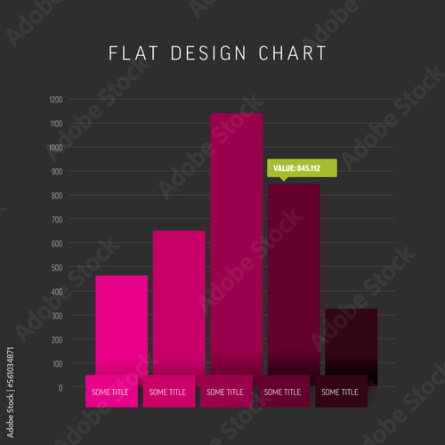 Vector dark flat design statistics pink columns graph infographic
