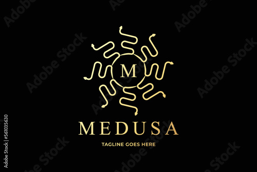 Elegant Golden Geometric Snake Star for Medusa God Logo Design