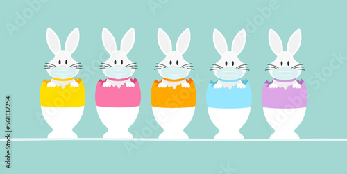 5 Weiße Osterhasen Maske Eierbecher Eierschalen Banner Türkis
