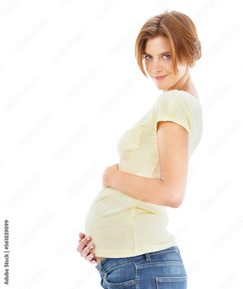 Young, pregnant woman portrait and stomach holding with love, happiness and smile from pregnancy. Happy mother, wellness care and hands on abdomen to show loving mama gesture for baby with mock up Young, pregnant woman portrait and stomach holding with love, happiness and smile from pregnancy. Happy mother, wellness care and hands on abdomen to show loving mama gesture for baby with mock up
