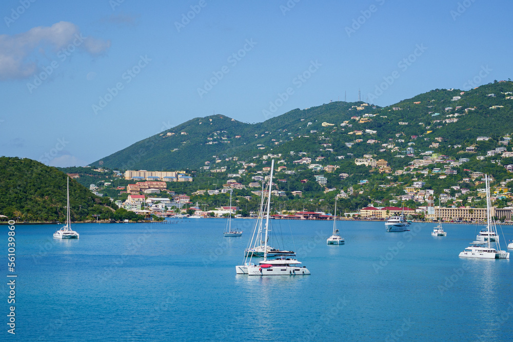 Boats in the harbor of Charlotte Amalie at St. Thomas US Virgin Islands