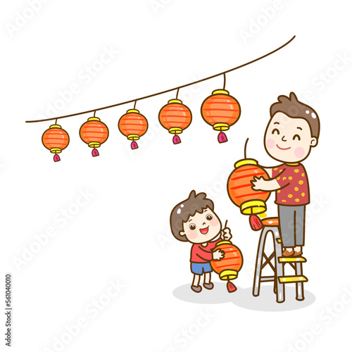 cartoon family for chinese new year.