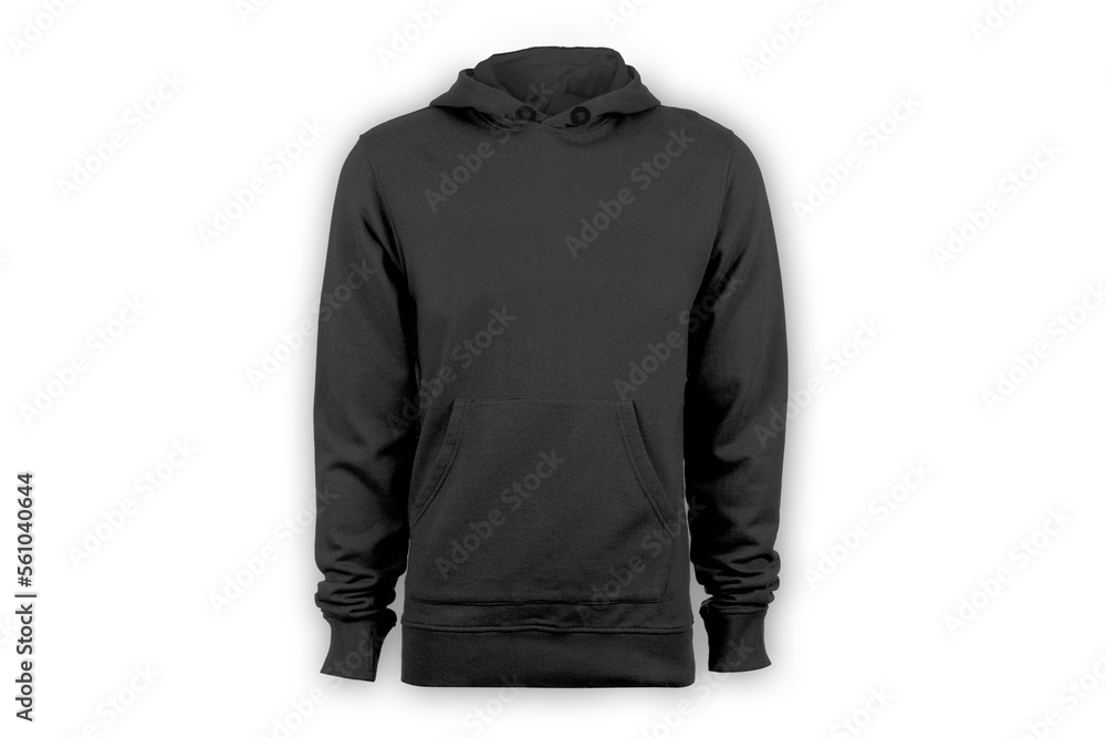 Blank black hoodie pullover with pocket mockup isolated over white background.3d rendering. hooded sweatshirt, men's hooded jacket front side design mockup template. Blank black hoodie pullover with pocket mockup isolated over white background.3d rendering. hooded sweatshirt, men's hooded jacket front side design mockup template.