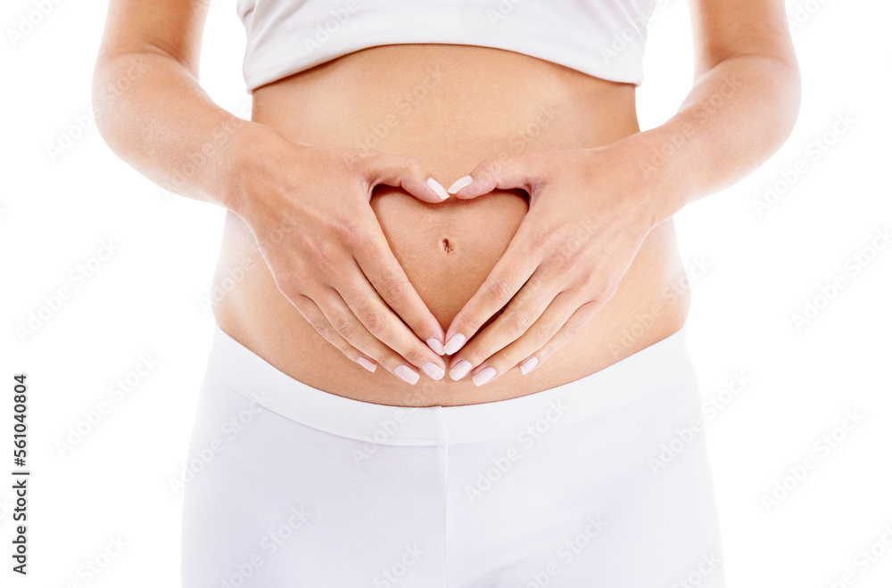 Pregnancy, mom hands and heart on stomach for baby, mother love and security support in white background studio. Pregnant woman wellness, motherhood and hand frame abdomen for infant healthcare Pregnancy, mom hands and heart on stomach for baby, mother love and security support in white background studio. Pregnant woman wellness, motherhood and hand frame abdomen for infant healthcare