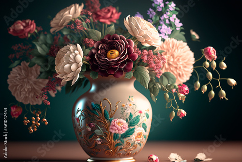 A beautiful bouquet of flowers in a vase. Generated by Ai © Karyna