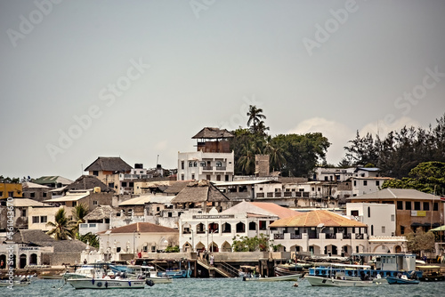 Shore view of Shela town in Lamu island, old white houses in Lamu, Kenya