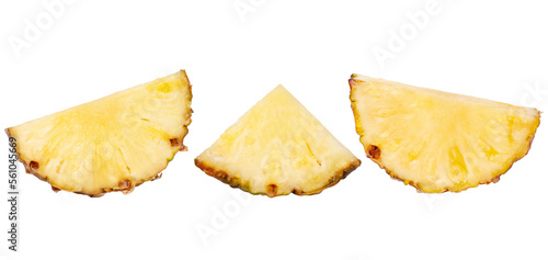 Pieces of pineapple halves and a quarter. Isolated.