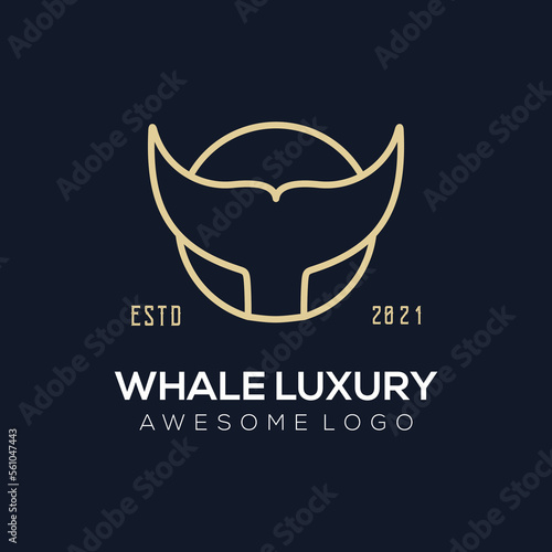 Luxury whale line logo illustration gold color for the company © LOGTURNAL