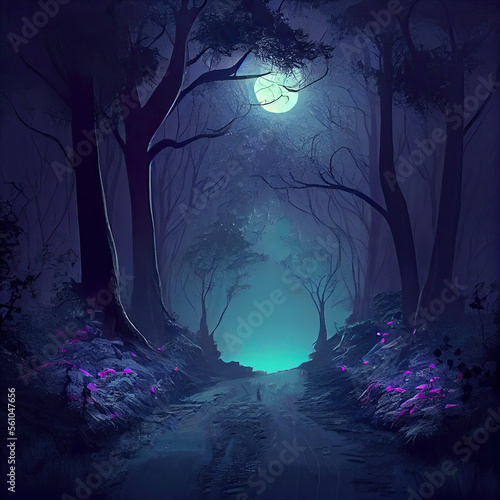 Night in the Woods  Misty Enchanted Forest - By Generative AI