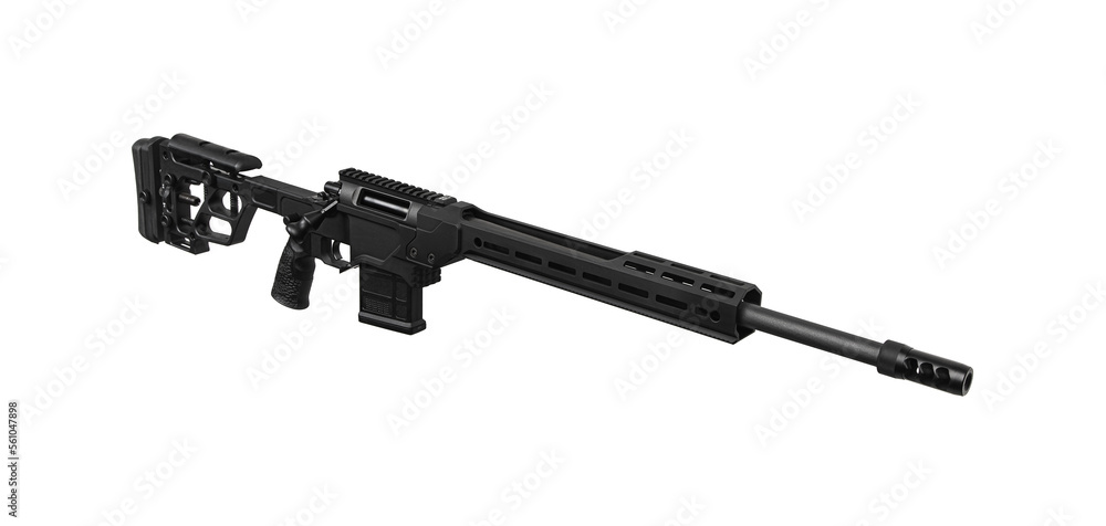 Modern bolt carbine isolated on white background. Weapons for sports, hunting and self-defense.