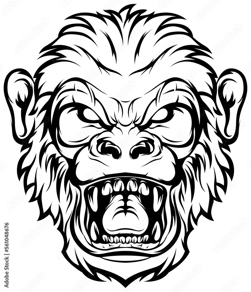Hand drawn face of monkey. Illustration mascot art.
