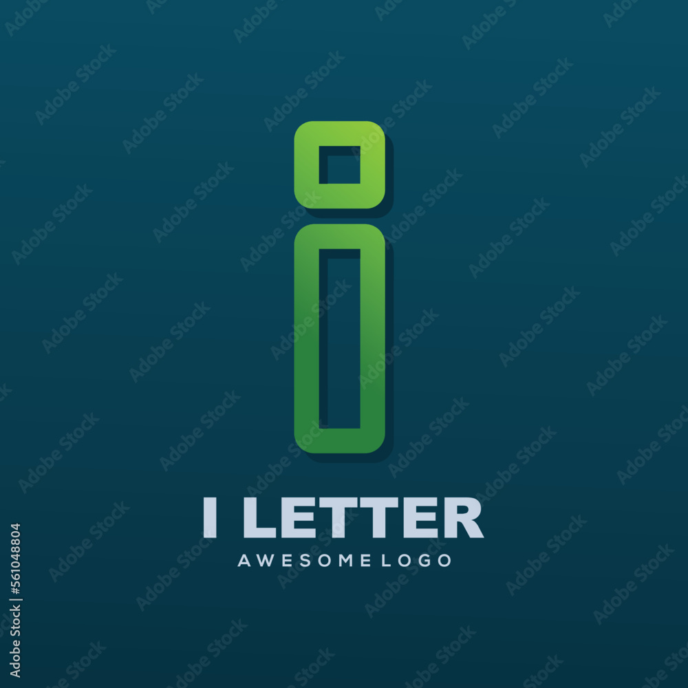 Letter I colorful logo illustration line art style