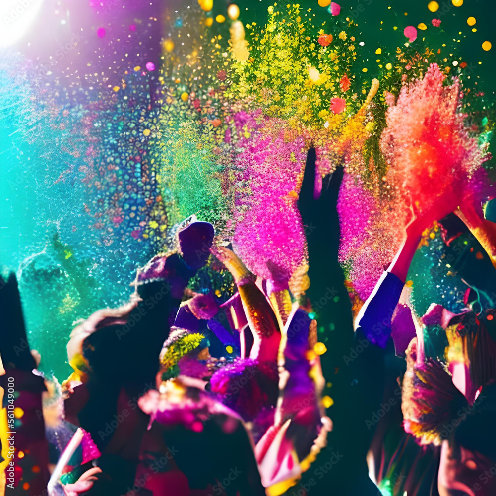 Obraz premium People dancing and throwing colorful glitter carnaval