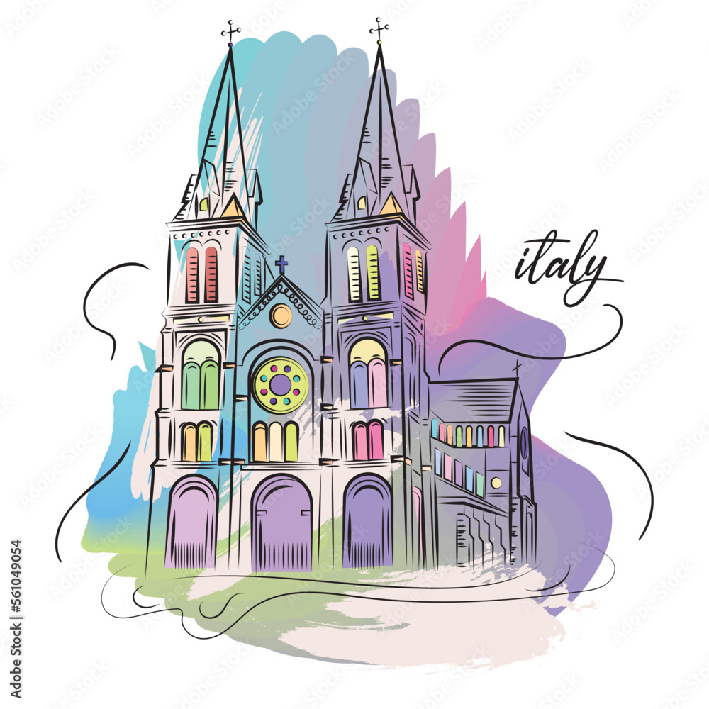 Watercolor sketch of a Cathedral landmark Italy Vector