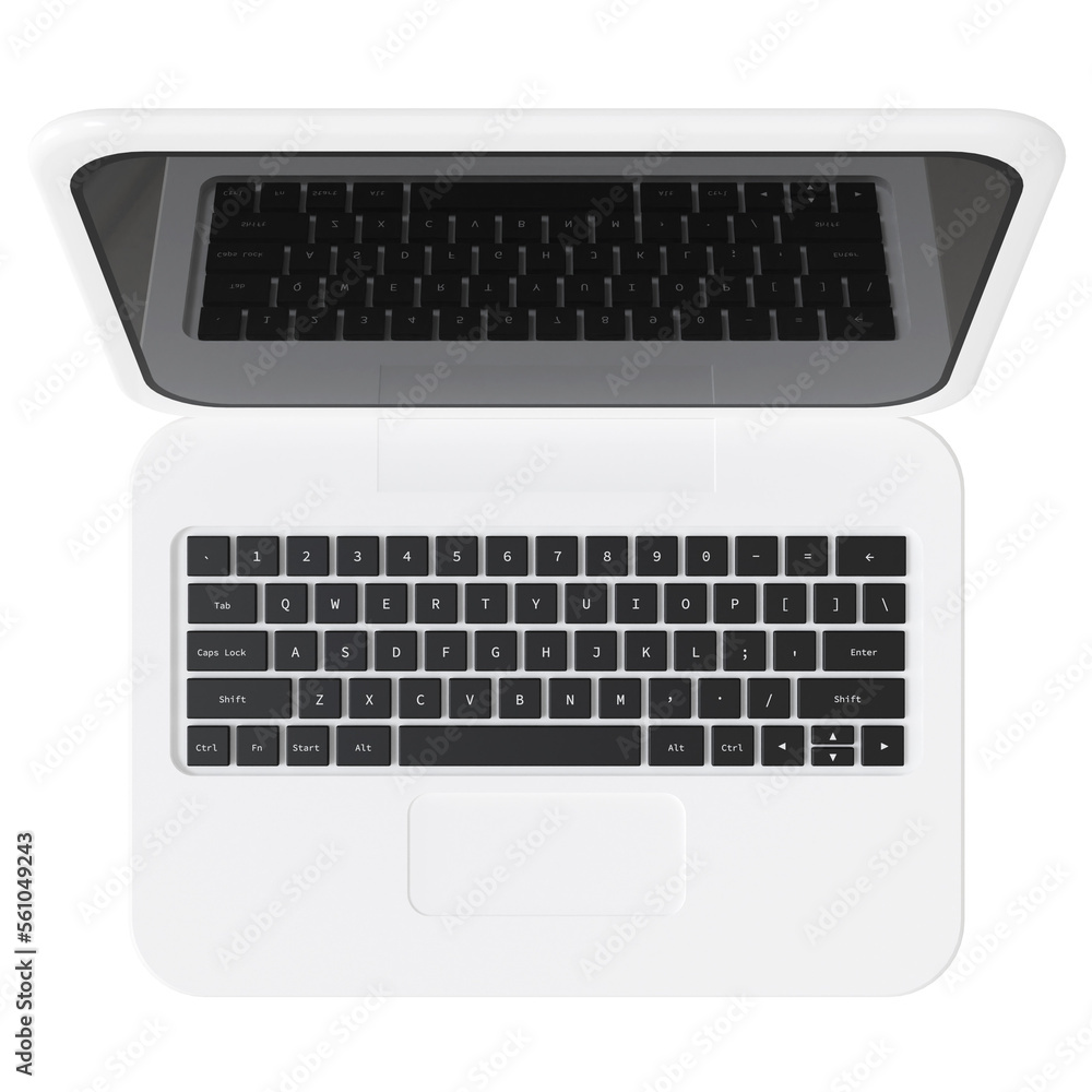 Top view of wite laptop. 3D rendering. 3d illustration. Top view of wite laptop. 3D rendering. 3d illustration.