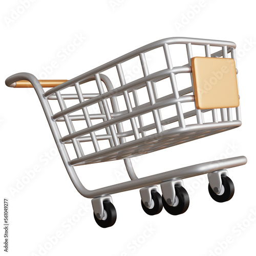 3D style shopping cart with transparent background. 3D rendering. 3d illustration.