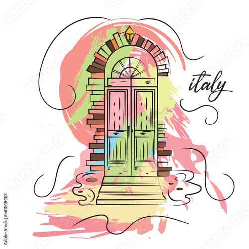 Watercolor sketch of an italian door landmark Italy Vector