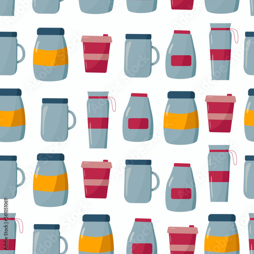 Seamless pattern with glass jars on light background. Zero waste concepte. Flat style vector illustration photo