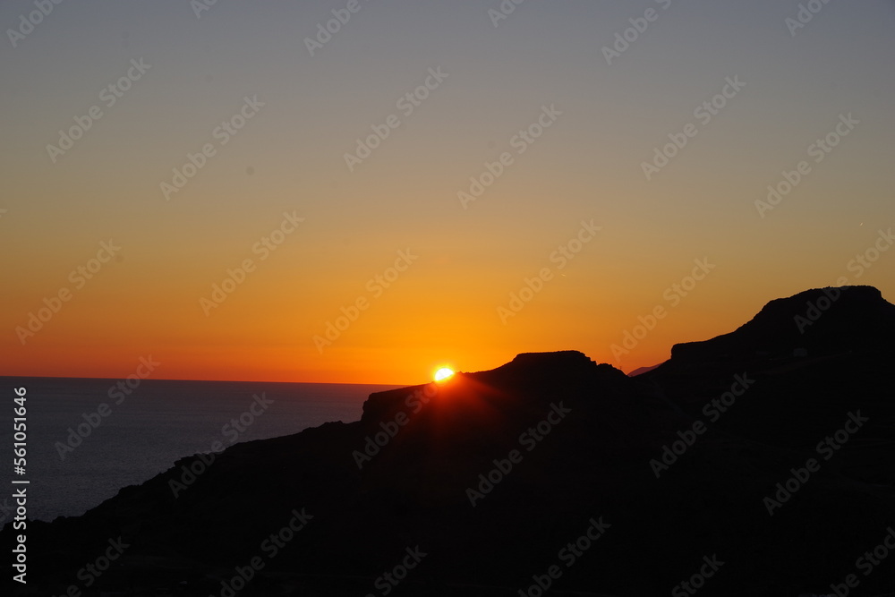 Sundown over hill at mediterranean sea. Sundown over hill at mediterranean sea.