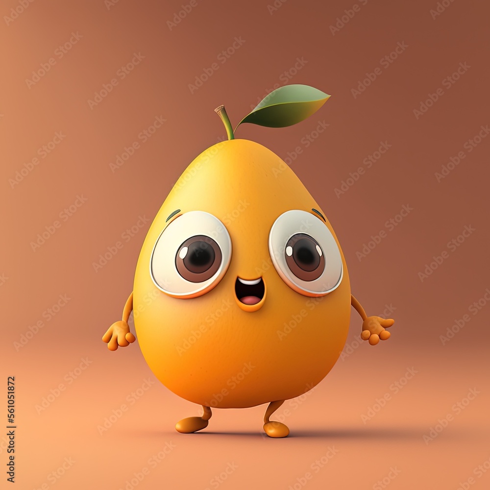 Fototapeta premium Cute Cartoon Mango Character (Generative AI)