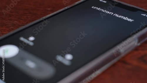An unknown number is calling the smartphone. Animation of the incoming call screen  photo