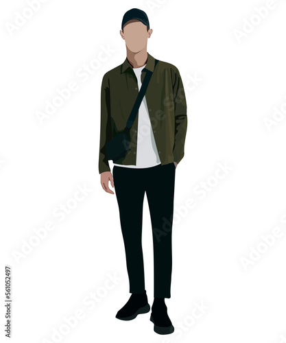 Stylish guy in fashionable and modern clothes on a white background. Vector illustration in flat style