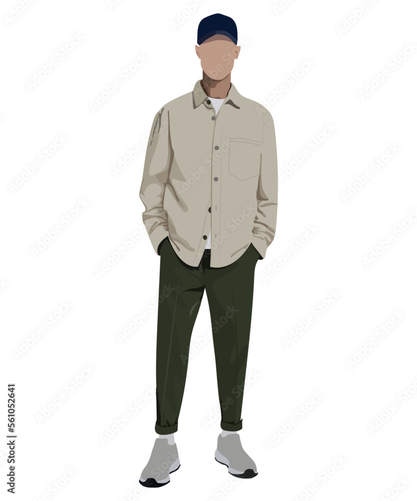 Stylish guy in fashionable and modern clothes on a white background. Vector illustration in flat style