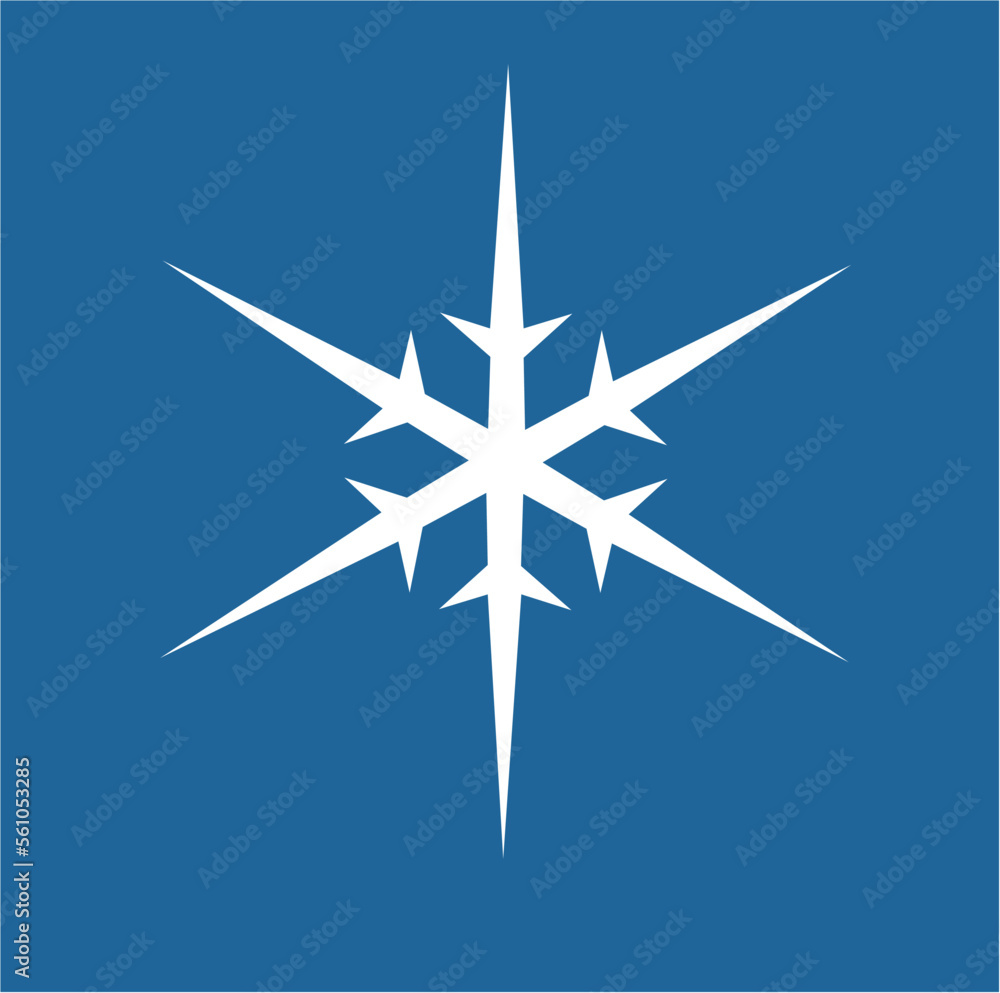 Fototapeta premium White hexagonal snowflake on a blue background. A unique author's snowflake to decorate the winter holidays. Vector image of a Christmas symbol.